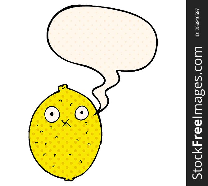 cartoon bitter lemon and speech bubble in comic book style