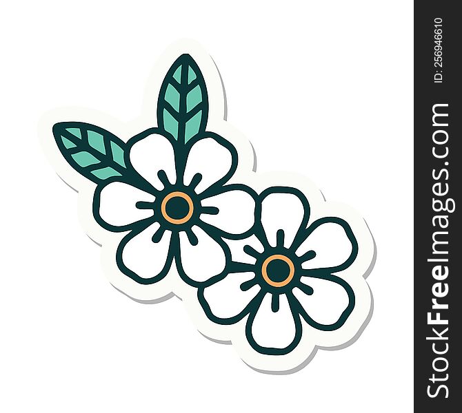 sticker of tattoo in traditional style of flowers. sticker of tattoo in traditional style of flowers