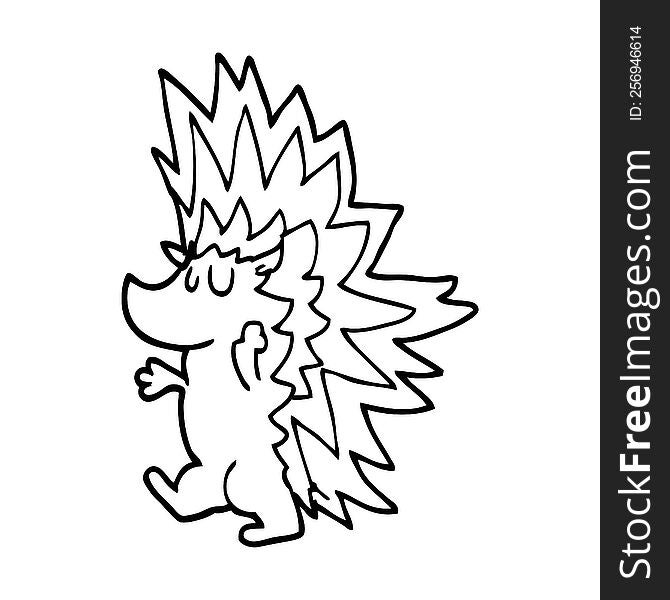 line drawing cartoon spiky hedgehog