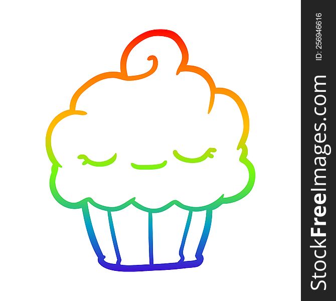Rainbow Gradient Line Drawing Funny Cupcake
