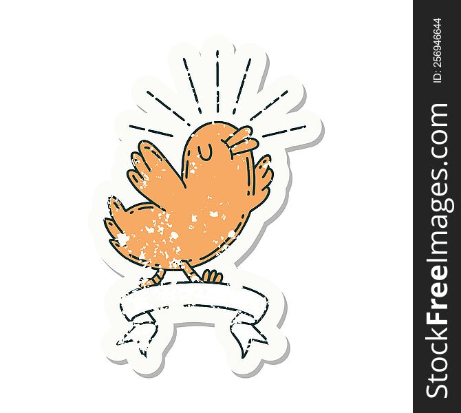 worn old sticker of a tattoo style happy bird. worn old sticker of a tattoo style happy bird