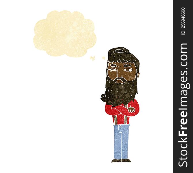 Cartoon Serious Man With Beard With Thought Bubble