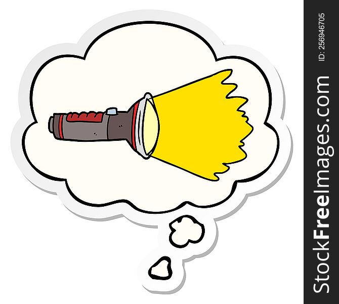 cartoon electric torch with thought bubble as a printed sticker