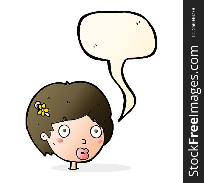 Cartoon Surprised Female Face With Speech Bubble