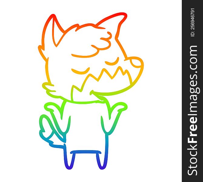 rainbow gradient line drawing of a friendly cartoon fox