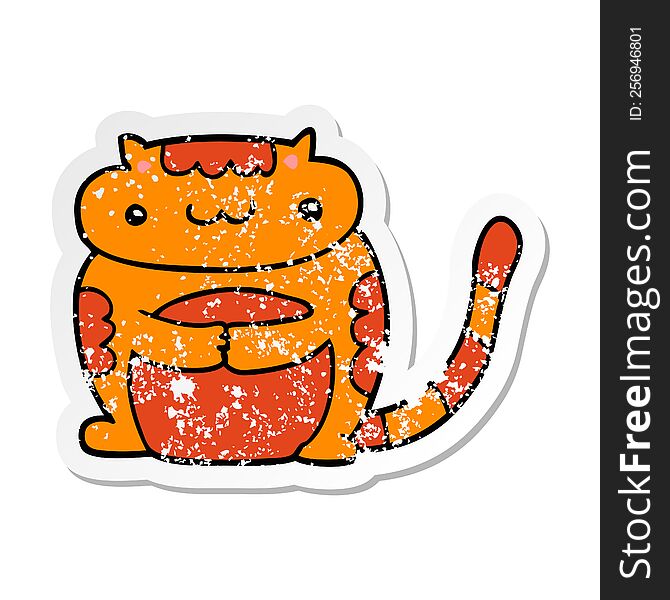 Distressed Sticker Of A Cute Cartoon Cat