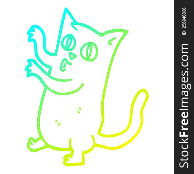 cold gradient line drawing of a cartoon spooky black cat