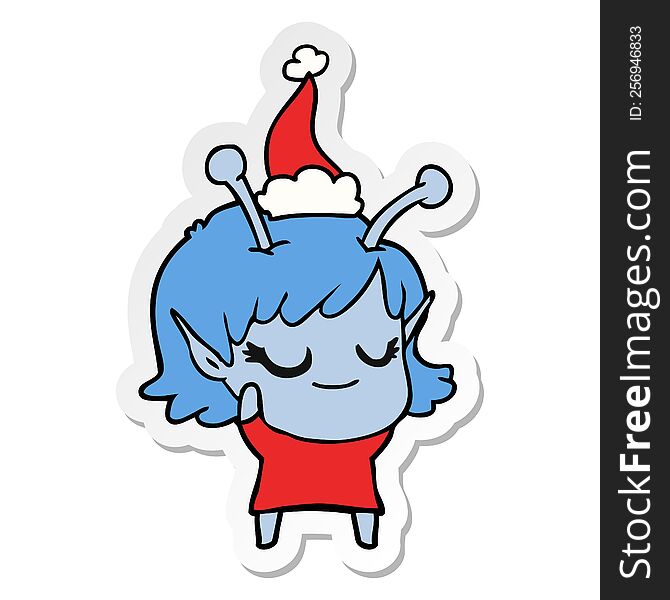 Smiling Alien Girl Sticker Cartoon Of A Wearing Santa Hat