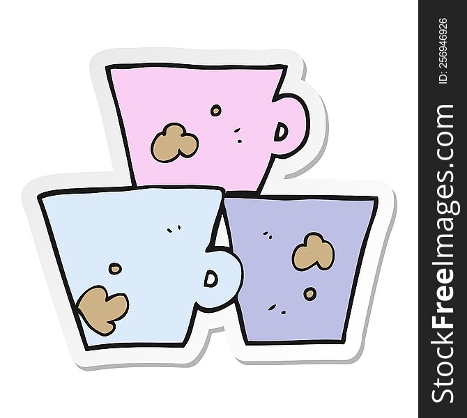 sticker of a cartoon stack of coffee cups