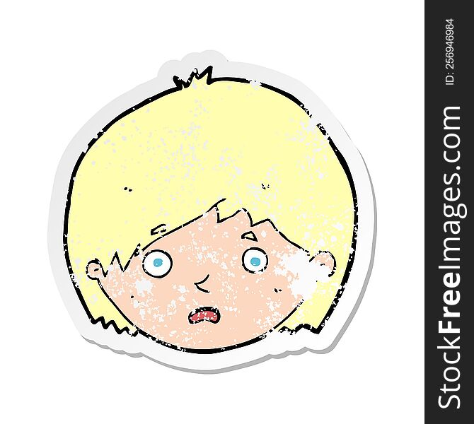 retro distressed sticker of a cartoon unhappy boy