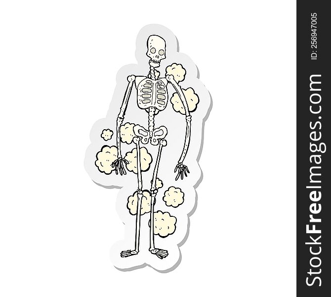 sticker of a cartoon dusty old skeleton
