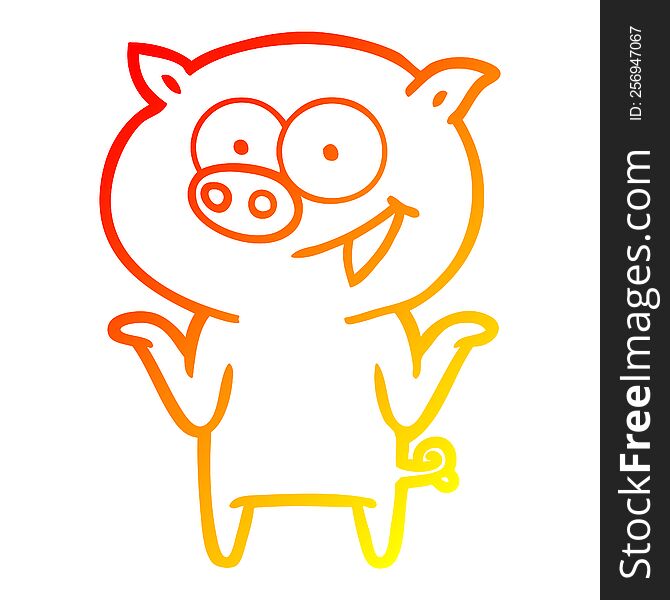 warm gradient line drawing of a cartoon pig with no worries