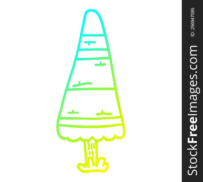 cold gradient line drawing of a cartoon christmas tree