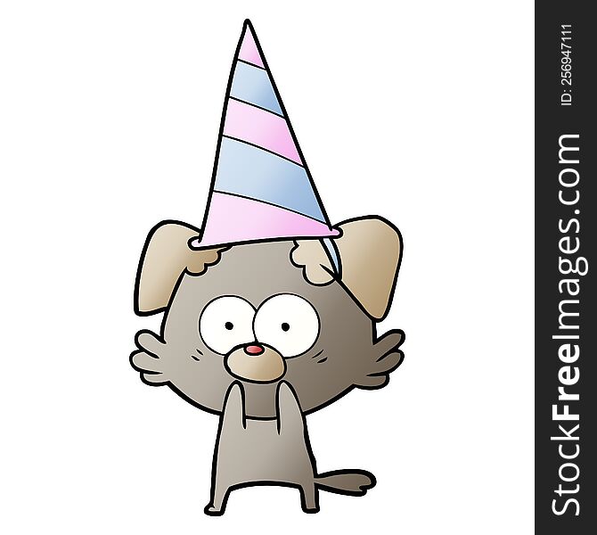 nervous dog cartoon in party hat. nervous dog cartoon in party hat
