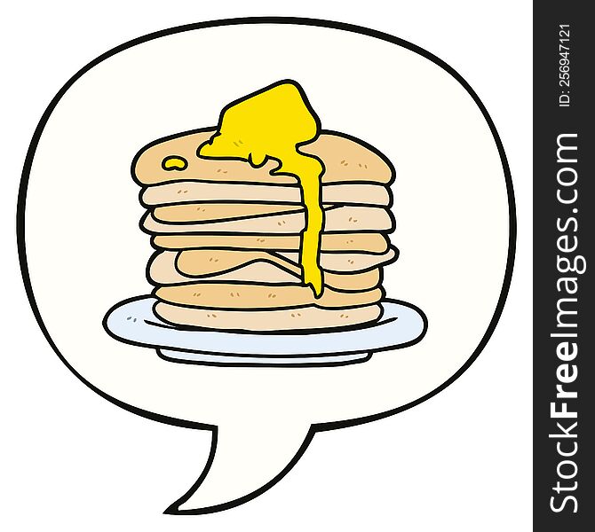 Cartoon Stack Of Pancakes And Speech Bubble