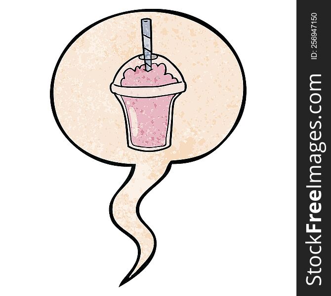 cartoon smoothie with speech bubble in retro texture style