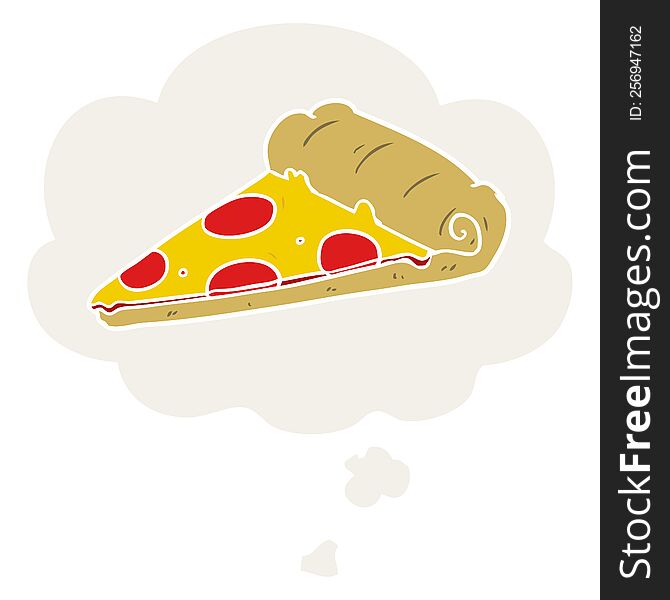 Cartoon Pizza Slice And Thought Bubble In Retro Style