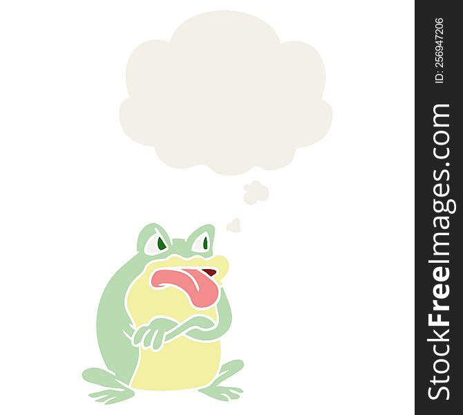 Grumpy Cartoon Frog And Thought Bubble In Retro Style