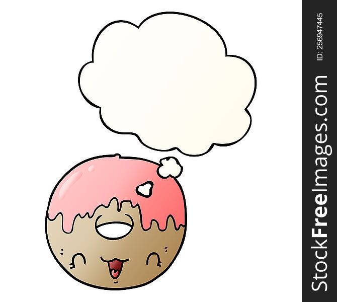 Cute Cartoon Donut And Thought Bubble In Smooth Gradient Style