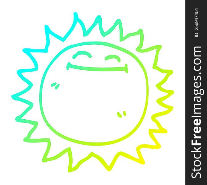 cold gradient line drawing of a cartoon shining sun