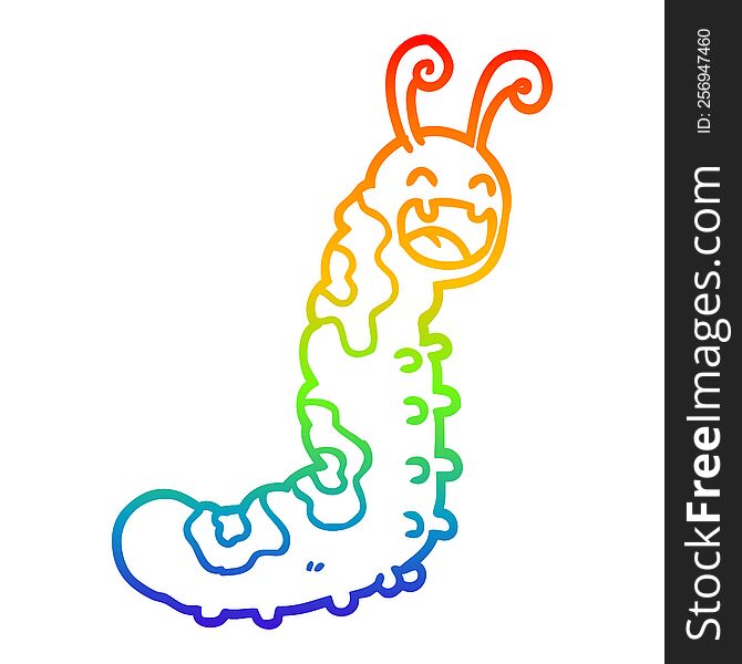 Rainbow Gradient Line Drawing Funny Cartoon Caterpillar