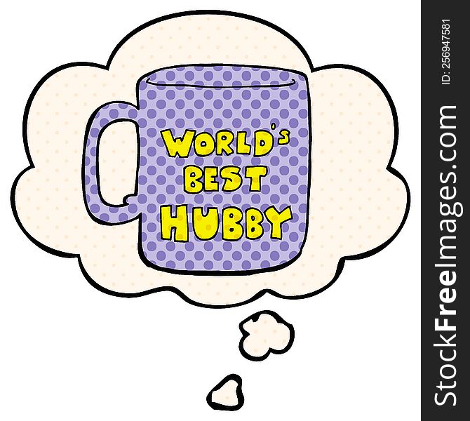 worlds best hubby mug with thought bubble in comic book style
