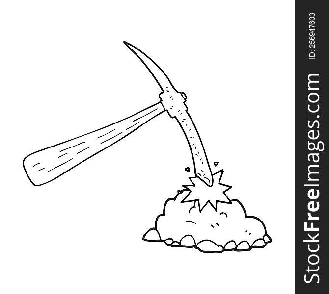 freehand drawn black and white cartoon pick axe