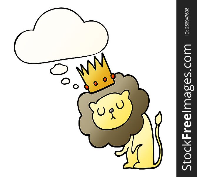 Cartoon Lion With Crown And Thought Bubble In Smooth Gradient Style