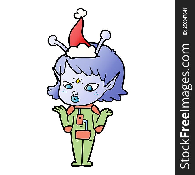 Pretty Gradient Cartoon Of A Alien Girl Wearing Santa Hat