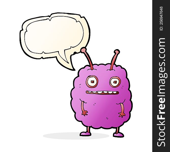 Cartoon Funny Alien Monster With Speech Bubble