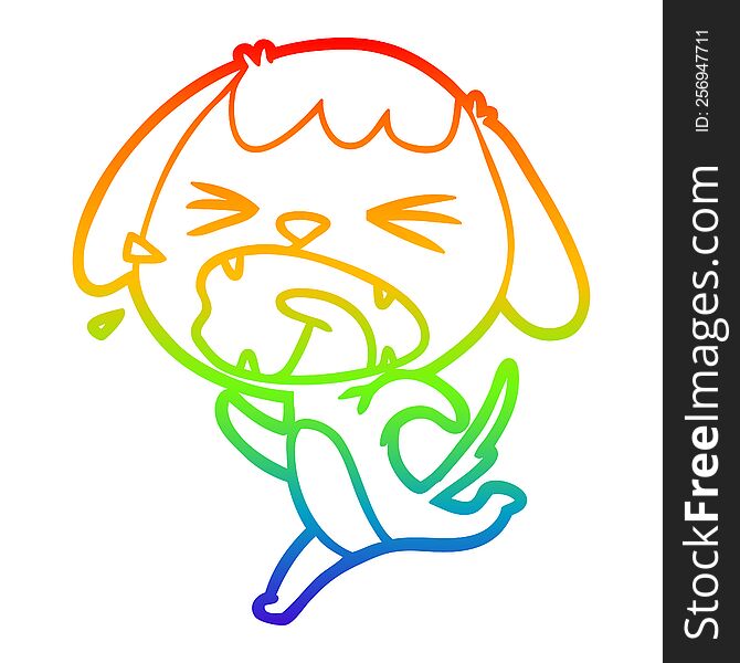 rainbow gradient line drawing of a cute cartoon dog barking