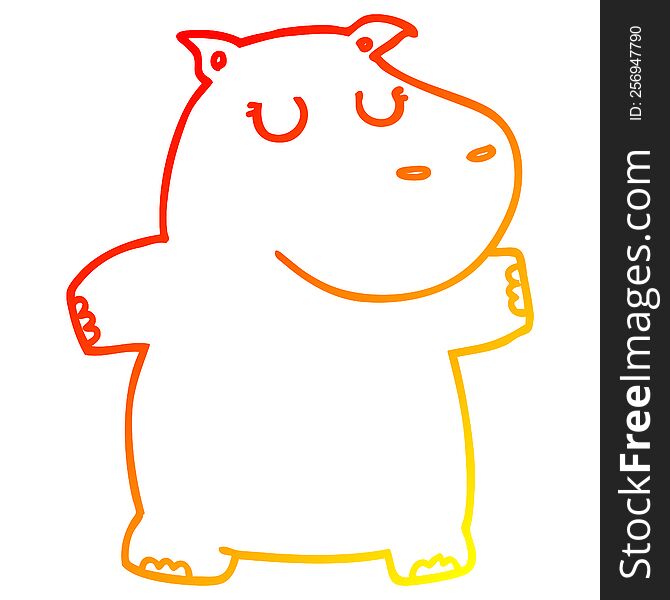 warm gradient line drawing of a cartoon hippo