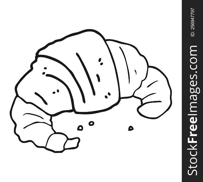 freehand drawn black and white cartoon croissant