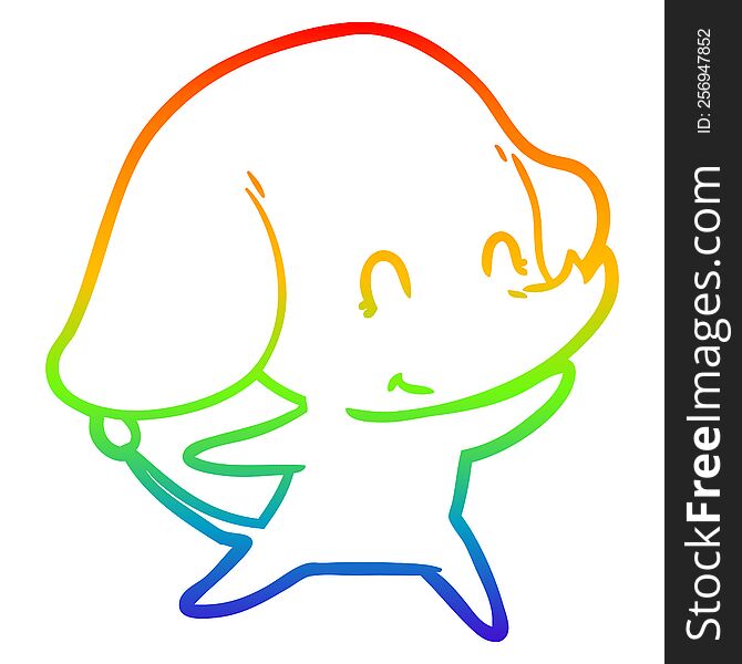 Rainbow Gradient Line Drawing Cute Cartoon Elephant