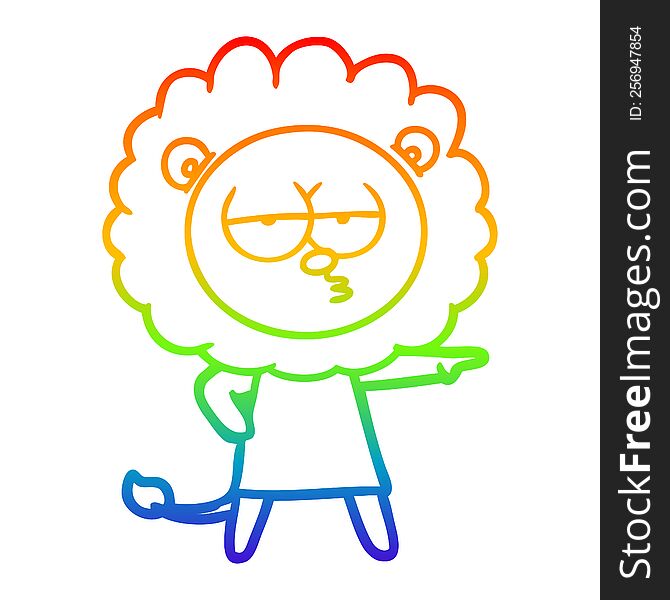 rainbow gradient line drawing of a cartoon bored lion