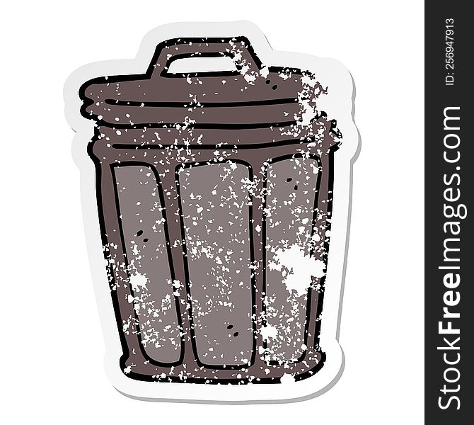 distressed sticker of a cartoon trash can