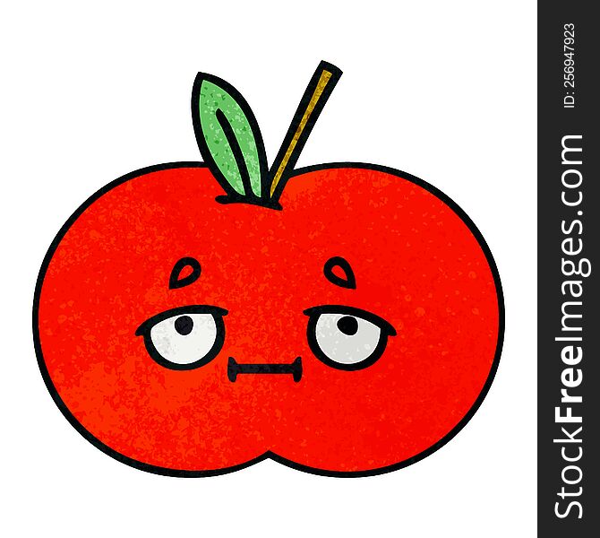 Retro Grunge Texture Cartoon Red Apple