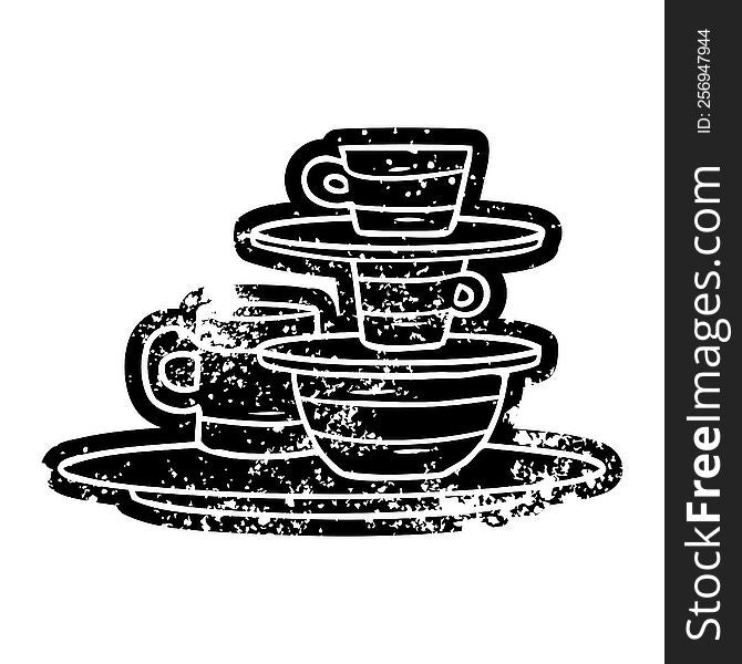 grunge icon drawing of colourful bowls and plates