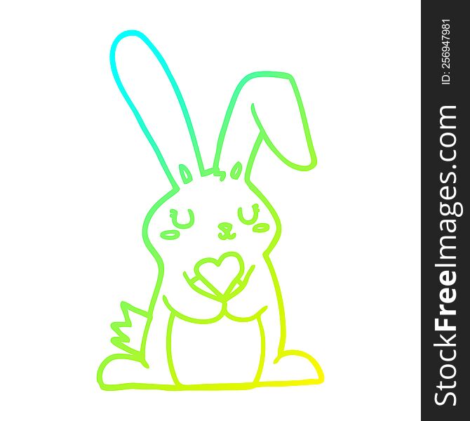 Cold Gradient Line Drawing Cartoon Rabbit In Love