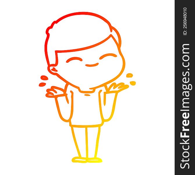 warm gradient line drawing of a cartoon smiling boy shrugging shoulders