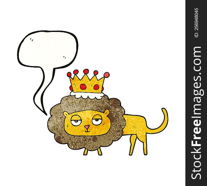 freehand speech bubble textured cartoon lion with crown