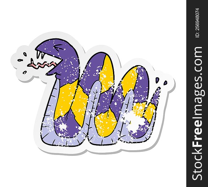 Distressed Sticker Of A Cartoon Hissing Snake