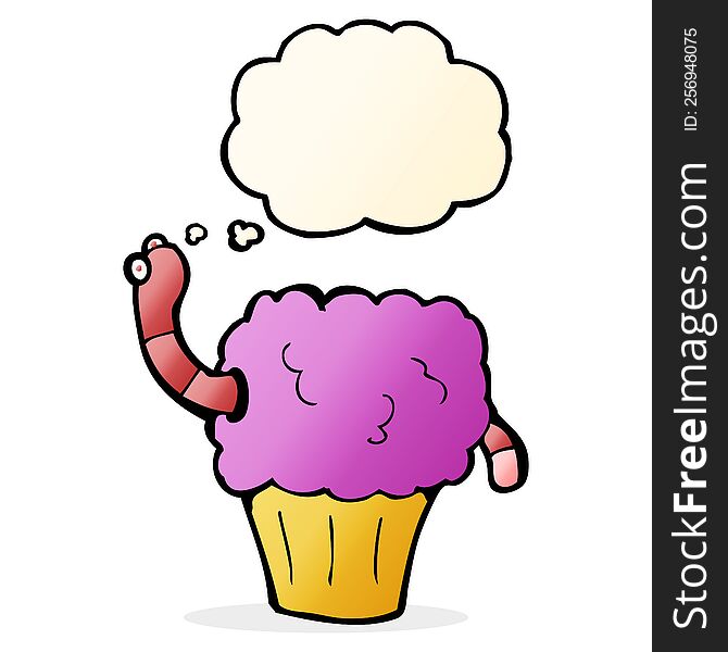 Cartoon Worm In Cupcake With Thought Bubble
