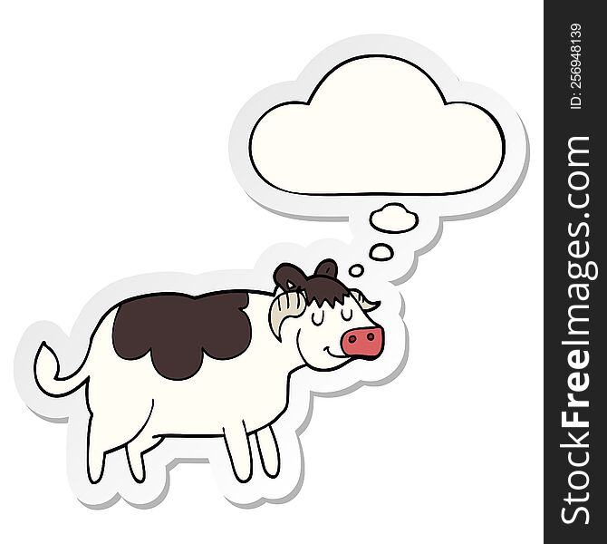 cartoon cow with thought bubble as a printed sticker