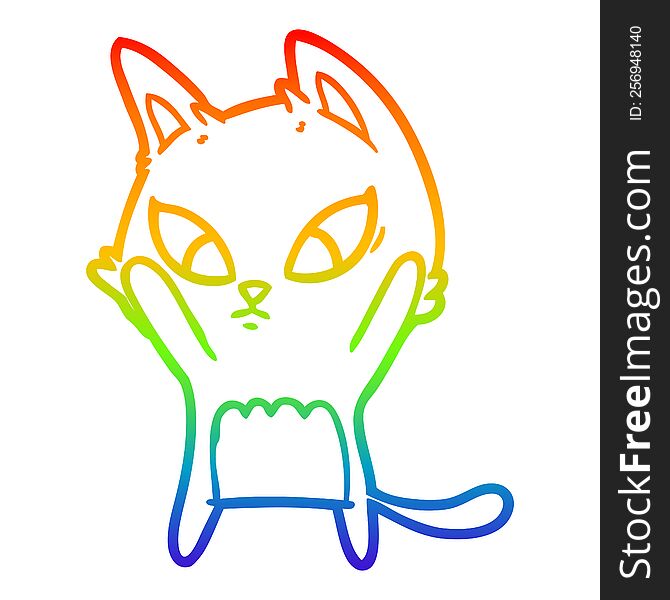 Rainbow Gradient Line Drawing Confused Cartoon Cat