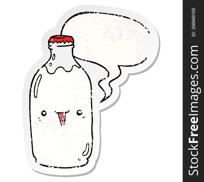 Cute Cartoon Milk Bottle And Speech Bubble Distressed Sticker