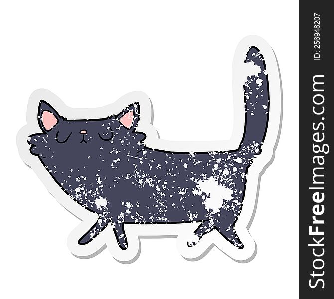 Distressed Sticker Of A Cartoon Black Cat