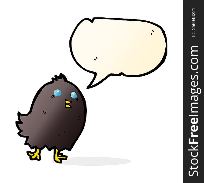 cartoon spooky black bird with speech bubble