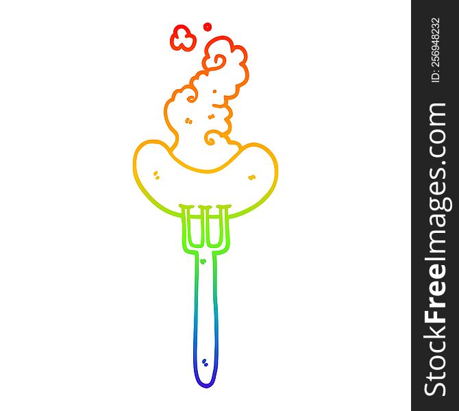 rainbow gradient line drawing of a cartoon sausage on fork
