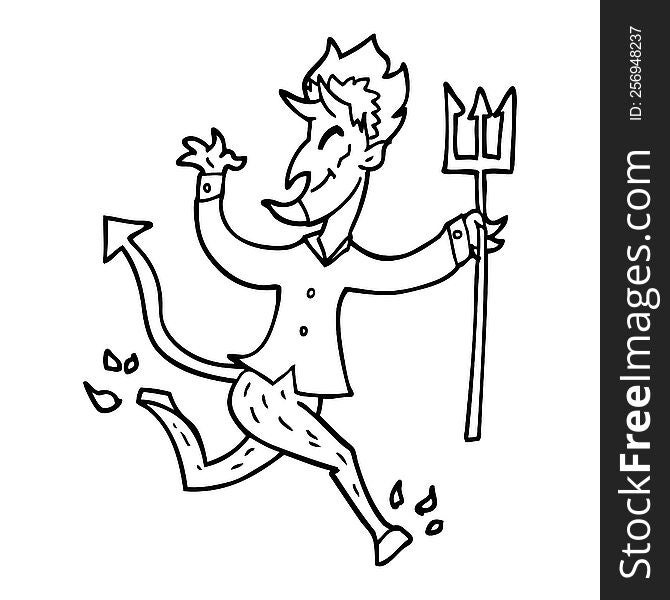 Line Drawing Cartoon Devil With Pitchfork
